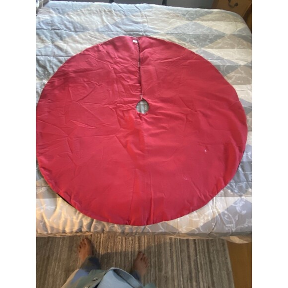 Quilted Christmas Tree Skirt Reversible Patchwork Chenille Velvet VTG - Picture 5 of 7